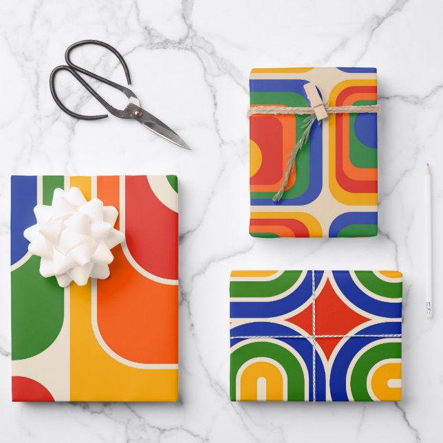 Mod 1970s Retro Style Geometric Design Geschenkpapier Set (Vorderseite)