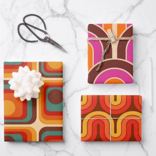 Mod 1970s Retro Style Geometric Design Geschenkpapier Set