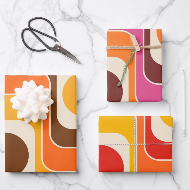 Mod 1970s Retro Style Geometric Design Geschenkpapier Set (Vorderseite)