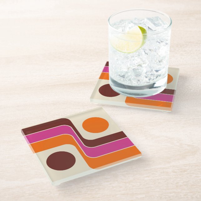 Mod 1970s Retro Style Geometric Design Glasuntersetzer (Schrägansicht)