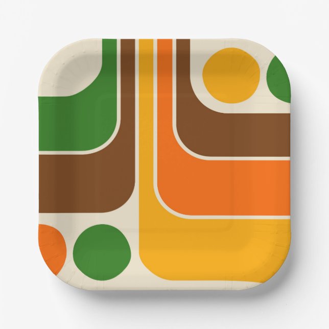 Mod 1970s Retro Style Geometric Design Pappteller (Vorderseite)