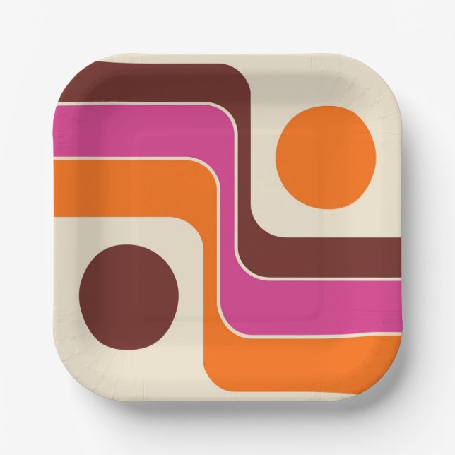 Mod 1970s Retro Style Geometric Design Pappteller (Vorderseite)
