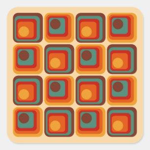 Mod 1970s Retro Style Geometric Design Quadratischer Aufkleber