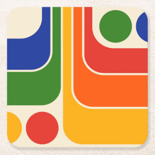 Mod 1970s Retro Style Geometric Design Rechteckiger Pappuntersetzer