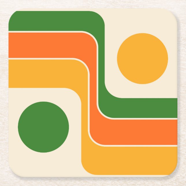 Mod 1970s Retro Style Geometric Design Rechteckiger Pappuntersetzer (Vorderseite)