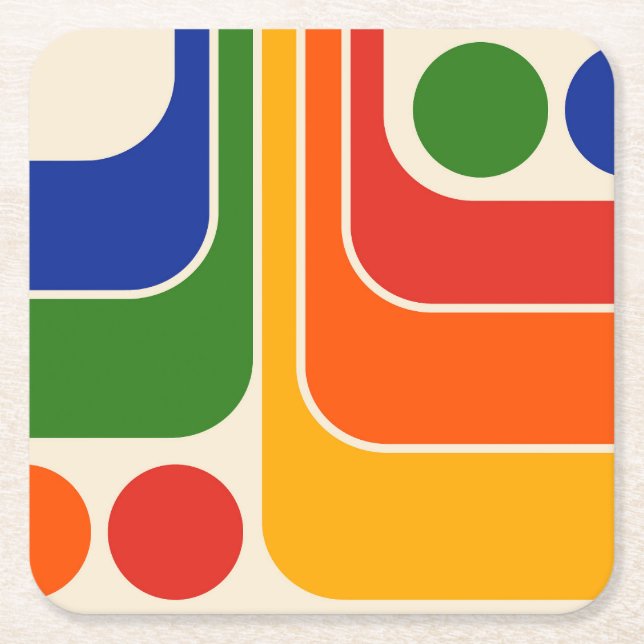 Mod 1970s Retro Style Geometric Design Rechteckiger Pappuntersetzer (Vorderseite)