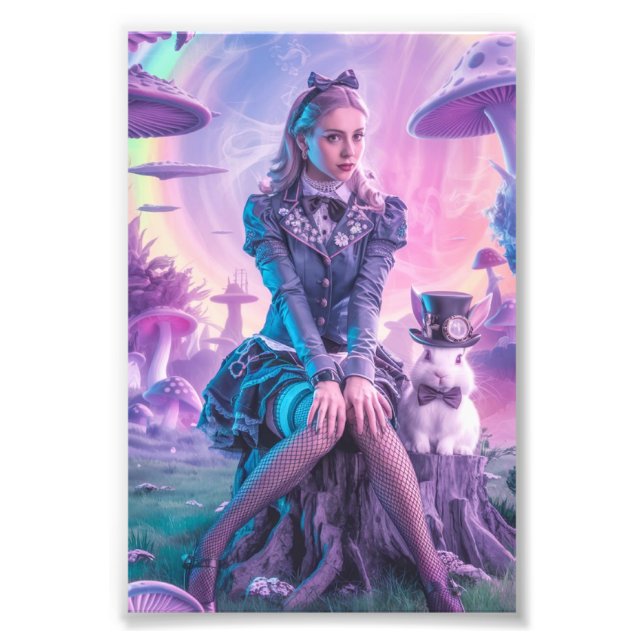 Mod-Alice im Wunderland mit Weißkaninchen Fotodruck (Vorne)