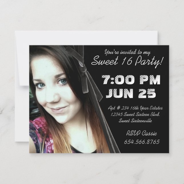 Mod Angle Velvet Ribbon Foto Sweet 16 Party Einladung (Vorderseite)