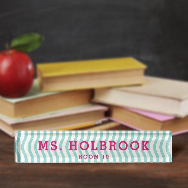 Mod Aqua Geometric Wave Pattern Teacher Namensplakette (Von Creator hochgeladen)