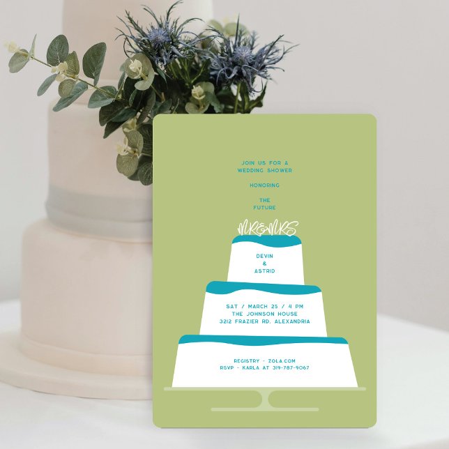 Mod Aquamarin Iced Wedding Cake Couple Dusche Einladung (Von Creator hochgeladen)