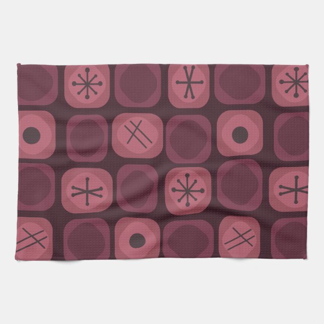 Mod Art Soft Cubes Burgundy aus den 50er Jahren Geschirrtuch (Horizontal)