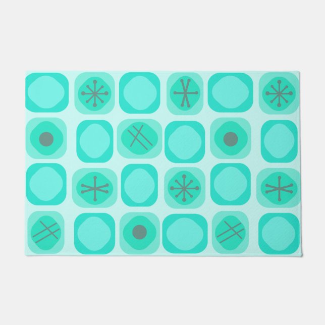 Mod Art Soft Cubes Turquoise der 50er Jahre Fußmatte (Vorderseite)