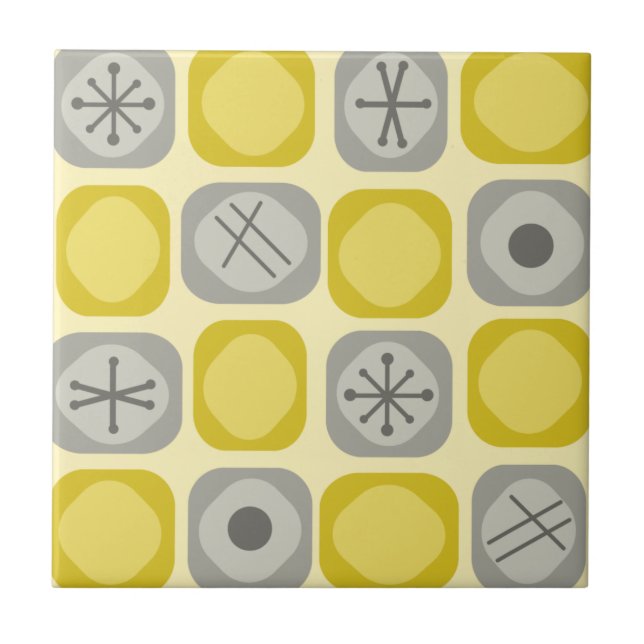 Mod Art Soft Cubes Yellow Grey aus den 50er Jahren Fliese (Vorderseite)
