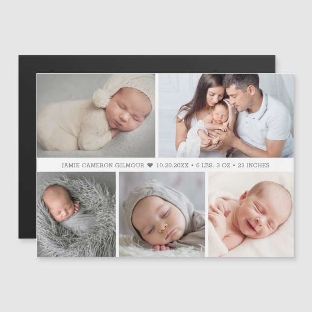 Mod Baby Boy Heart Foto Collage Geburtsstatistiken Magnetkarte (Vorne/Hinten)