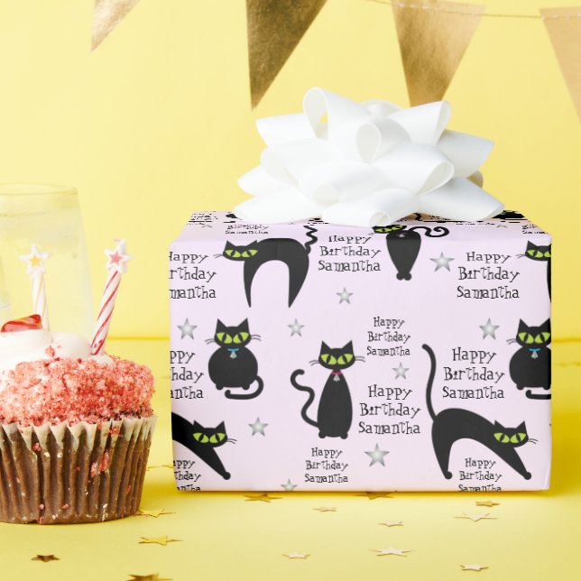 Mod Black Cat Personalisiert Geschenkpapier (Geburtstagsparty)