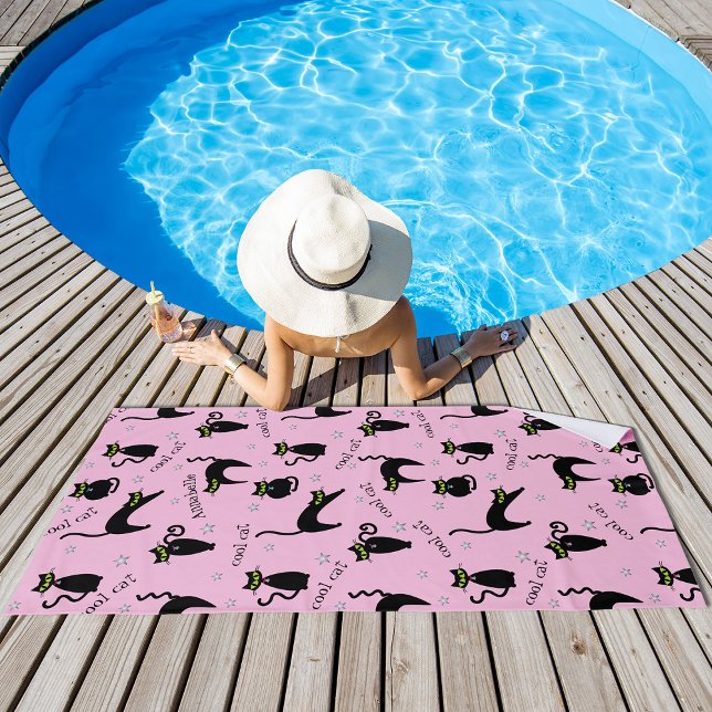 Mod Black Cats Individuelle Name und Phrase Strandtuch (Von Creator hochgeladen)