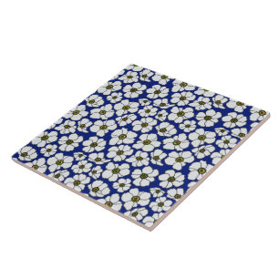 Mod Blau Weiße Wildblumen Fliese