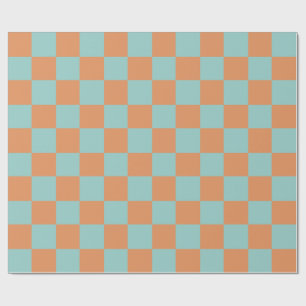 mod blaue und orange Quadrate. Geschenkpapier