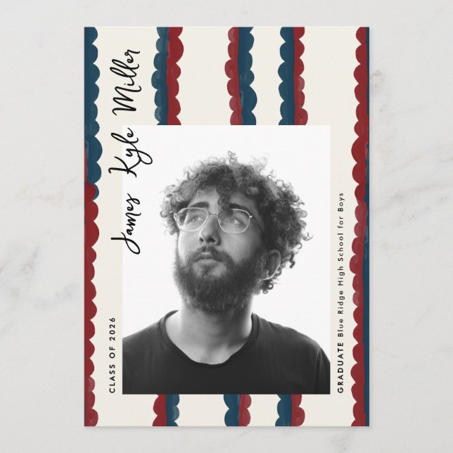 Mod Blue Deep Red Photo Class of 2026 Graduation Ankündigung (Vorderseite)