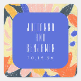 Mod Blue Künstlerische Abstrakte botanische Hochze Quadratischer Aufkleber