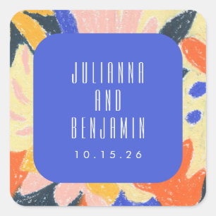 Mod Blue Künstlerische Abstrakte botanische Hochze Quadratischer Aufkleber