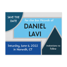 Mod Blue Shapes Save the Date Postcard II