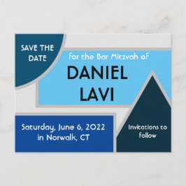Mod Blue Shapes Save the Date Postcard II Postkarte