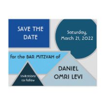 Mod Blue Shapes Save the Date Postcard