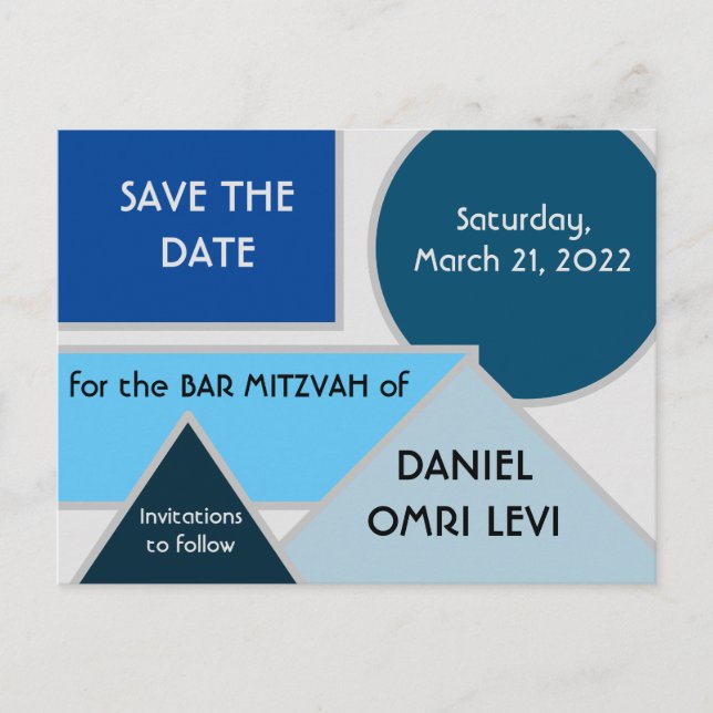 Mod Blue Shapes Save the Date Postcard Postkarte (Vorderseite)