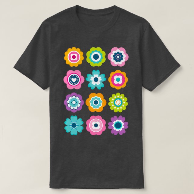 Mod Blume Frühlingsfarben T-Shirt (Design vorne)