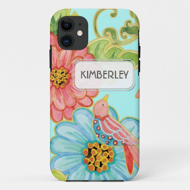 Mod Blume Niedliches Fun Bird Blumenmuster Art Case-Mate iPhone Hülle (Rückseite)