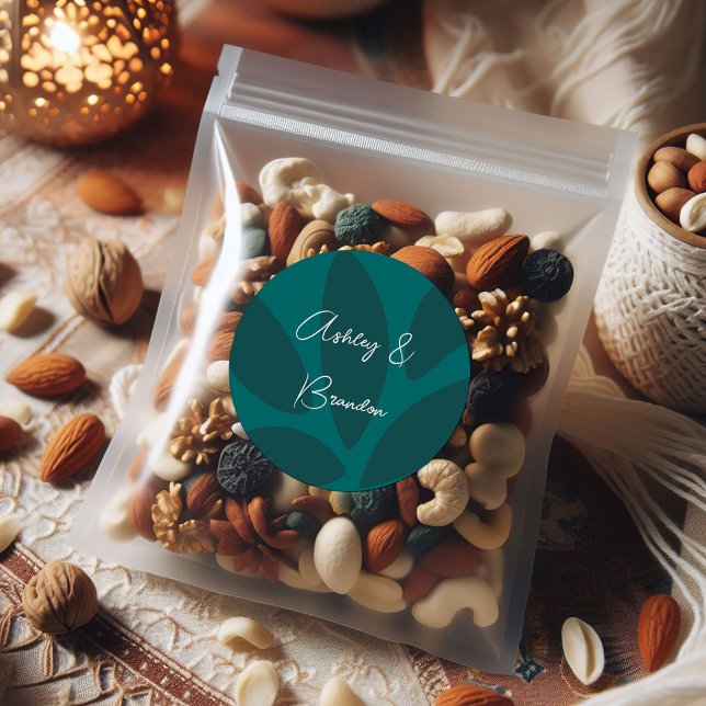 Mod Blume Petals Botanische Aquamarine Hochzeit Runder Aufkleber (Von Creator hochgeladen)