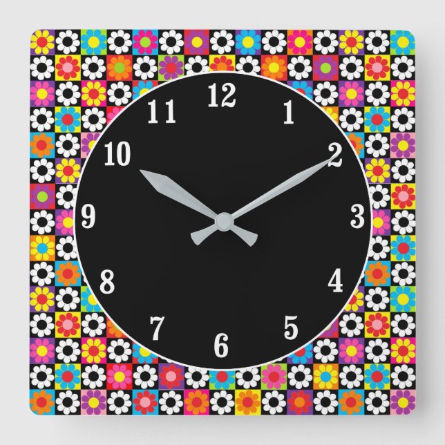 Mod Blume Power Quadratische Wanduhr (Vorderseite)