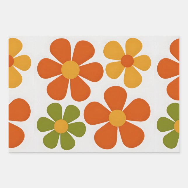 Mod Blütendesign Geschenkpapier Set (Vorderseite)