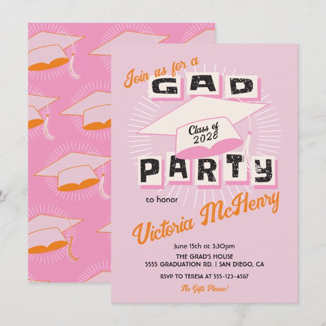 Mod Bright Bold Graduation Party Cap Einladung (Vorne/Hinten)