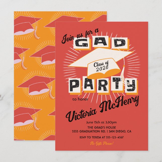 Mod Bright Bold Graduation Party Cap Einladung (Vorne/Hinten)