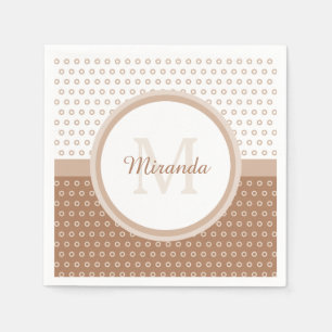 Mod Brown and White Polka Dots Monogram with name Serviette