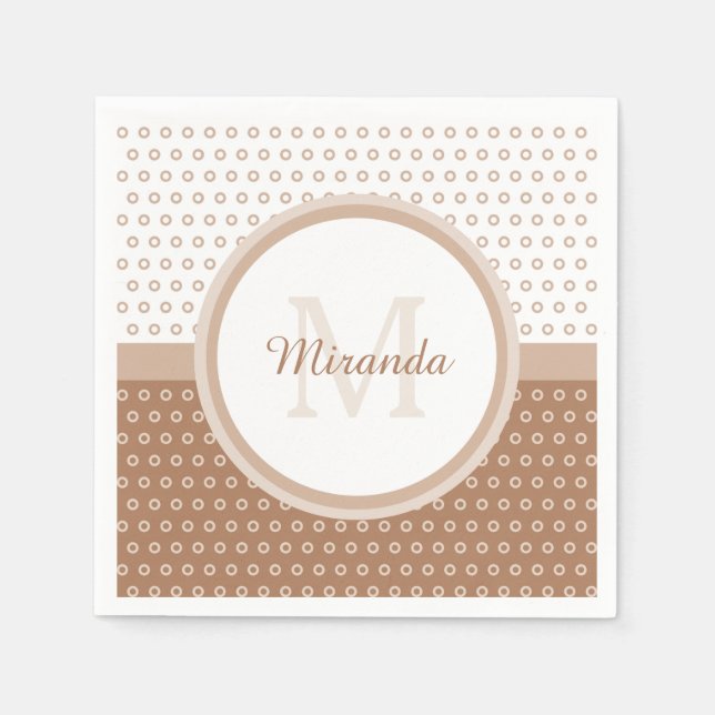 Mod Brown and White Polka Dots Monogram with name Serviette (Vorderseite)