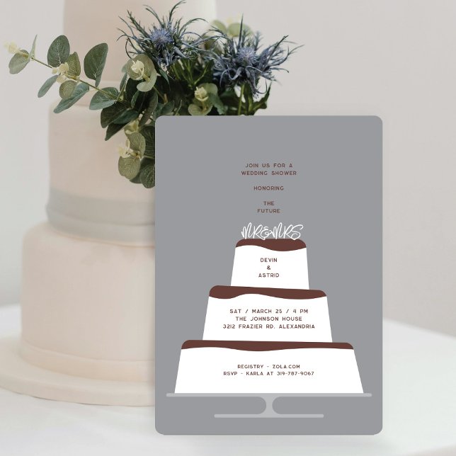 Mod Chocolate Iced Wedding Cake Couple Dusche Einladung (Von Creator hochgeladen)