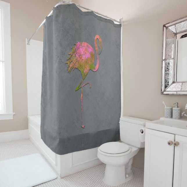 Mod Colorful Summer Flamingo Chic Modern Grau Duschvorhang (Beispiel)