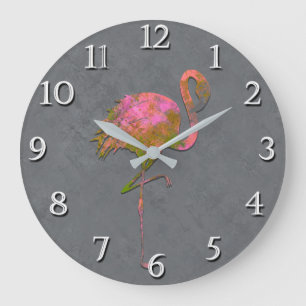 Mod Colorful Summer Flamingo Chic Modern Grau Große Wanduhr