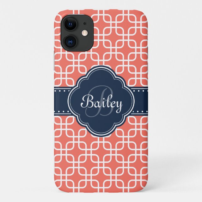 Mod Coral Pattern Navy Quarz Monogramm Case-Mate iPhone Hülle (Rückseite)