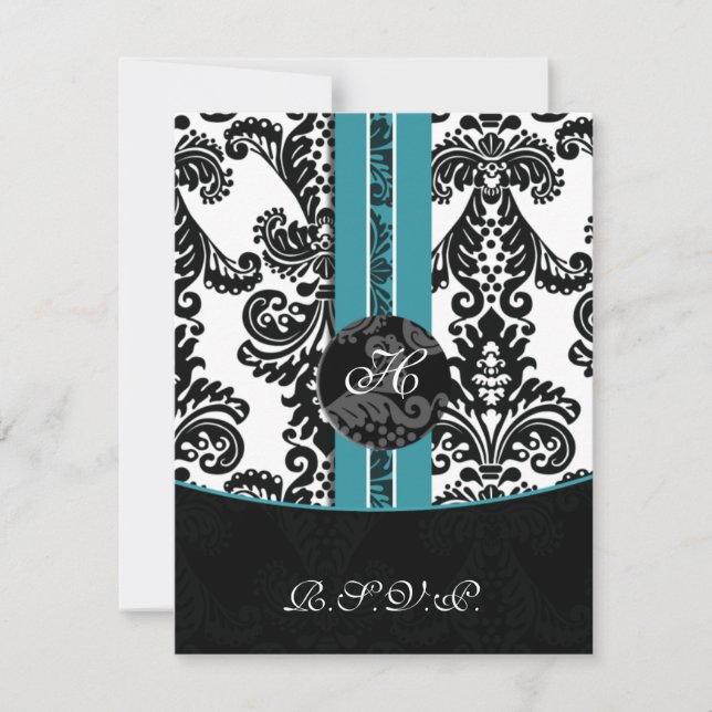 Mod Damask aqua uAwg standard 3,5 x 5 RSVP Karte (Vorderseite)