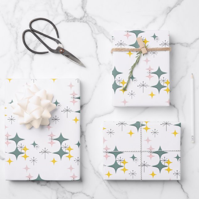 Mod Diamonds Sternexplosionen Mitte Jahrhunderts P Geschenkpapier Set (Vorderseite)