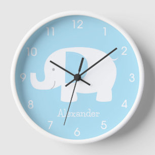 Mod Elephant Baby Blue Minimalistisch Kinderzimmer Uhr