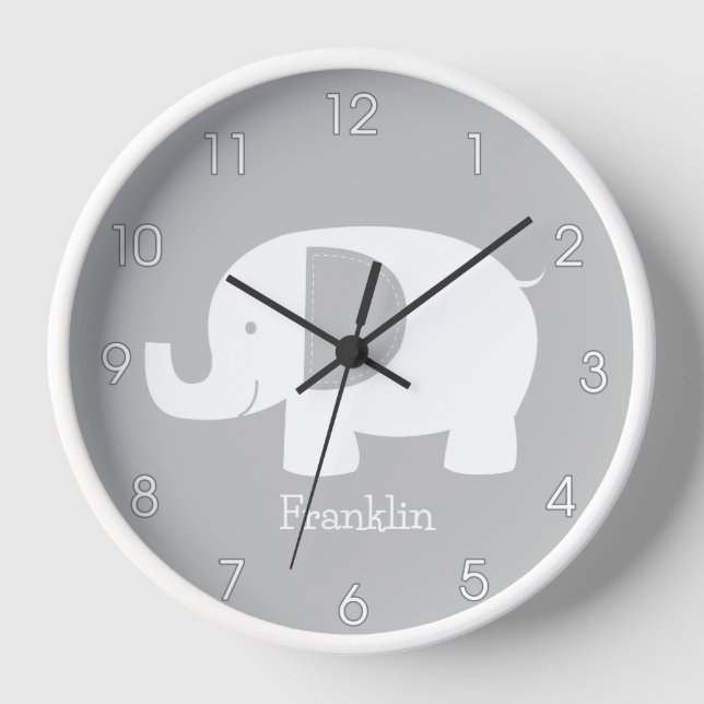 Mod Elephant Grau und Weiß Minimalistisches Kinder Uhr (Vorderseite)