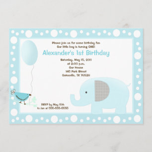 Mod Elephant Jungle Dot 12x18 Birthday Invite Blue Einladung