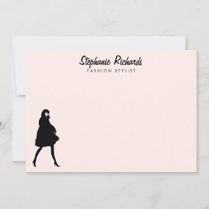 Mod Fashion Girl Boutique Pink Flat Notecard Mitteilungskarte