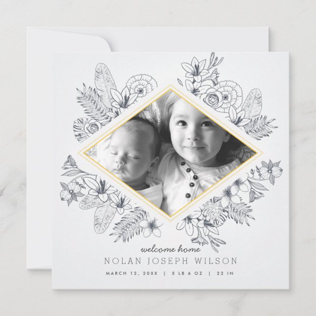 Mod Floral Birth Ankündigung (Vorderseite)