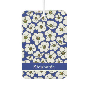 Mod Florales Druckmuster auf Blau mit Personalisie Autolufterfrischer
